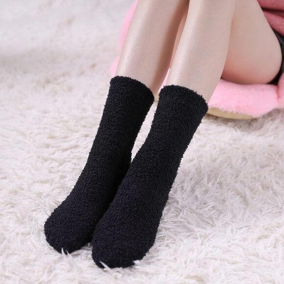 Women Fuzzy Socks Cozy Fluffy Warm Slipper Microfiber Soft Sleep Grey White - Picture 2 of 6